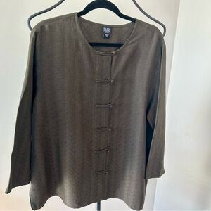EILEEN FISHER Brown Silk/Linen Collarless Jacket sz 1X